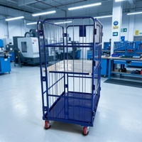Contenedor de Acero de Seguridad de 4 Puertas, Capacidad de Carga de 500 kg, Verde, Apilable, con Frenos Giratorios, Carro Logístico