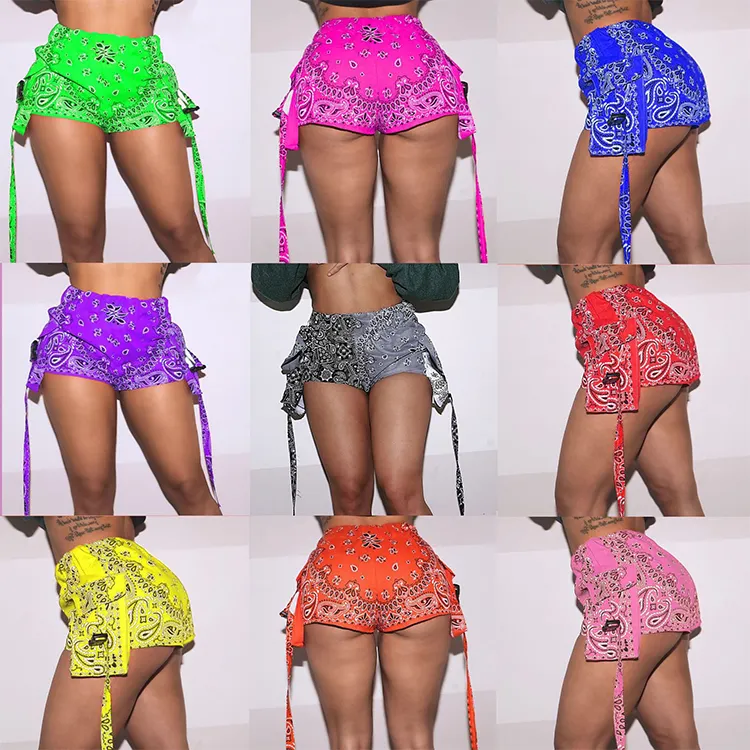 hot sale Paisley Position Printed Mini Shorts Sexy Multicolor big pocket street style women hot pants