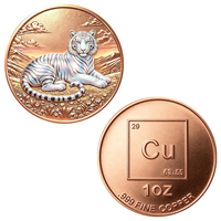 Pièce de collection de défi en cuivre rouge fin, 1 once, 99,9 % cuivre pur, 12 animaux du zodiaque chinois, vente en gros