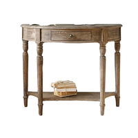 Table console demi-ronde en chêne antique avec rangement, meuble de salon au design vintage moderne, plateau à panneaux