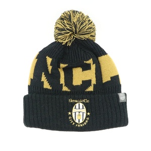 Wholesale Jacquard Acrylic Knitted Beanie With Pom Pom Custom Embroidery Logo Fleece Lining Winter Cuff Knit Beanie Hat - Product Image 4