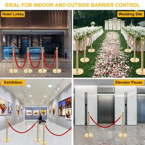 أطراف ستانشيون من الفولاذ المقاوم للصدأ أطراف ستانشيون على شكل سجادة حمراء وأطراف ذهبية مع طقم حواجز أمان بحبل أحمر، - Product Image 6