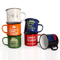 Mug de camping en émail durable de 350 ml avec logo personnalisé, design rétro, bord roulé épaissi, en acier métallique, sublimation vierge, vente en gros