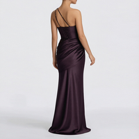 Robe longue en satin pour femme, prête à l'emploi, vente en gros, asymétrique à une épaule, découpée, froncée, moulante, élégante, pour soirée, fête ou invitée de mariage