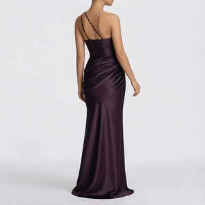 <span class=keywords><strong>Robe</strong></span> longue en satin <span class=keywords><strong>pour</strong></span> femme, prête à l'emploi, vente en gros, asymétrique à une épaule, découpée, froncée, moulante, élégante, <span class=keywords><strong>pour</strong></span> soirée, fête ou invitée de <span class=keywords><strong>mariage</strong></span> - Product Image 3