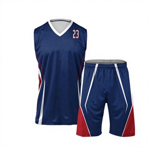 Ensemble de maillots de basket-ball unisexe, col en V, sans manches, impression sublimée, uniforme athlétique respirant, numéros d'équipe pour adultes, rouge - Product Image 1