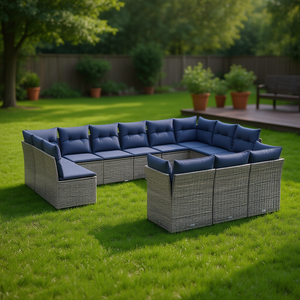 Ensemble de canapés de patio en polyrotin gris avec coussins, mobilier de jardin, sièges d'extérieur, design contemporain pour 10 personnes - Product Image 2