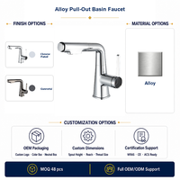 Robinet de lavabo extractible en alliage avec poignée unique, finition chromée, pour lavabo, robinet de salle de bain extractible