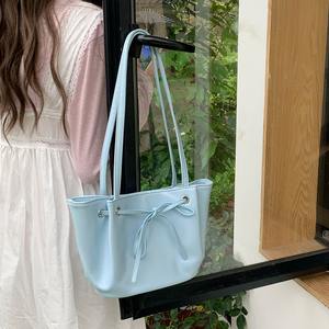 Bolso coreano tipo dumpling con lazo, azul, con cordón, para mujer, uso diario, primavera 2024 - Product Image 3