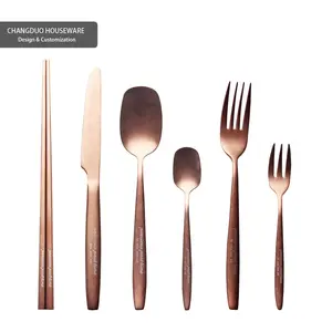 Vintage bronze cutlery set rose gold matte platedsainless steel wholesale Factory custom luxury high grade gift for houseware