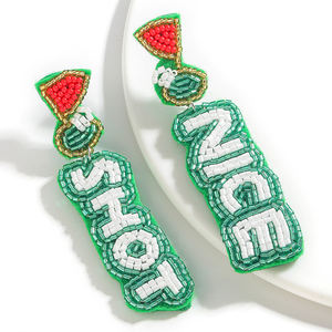 Novedad de verano, pendientes bohemios hechos a mano con cuentas de Golf para <span class=keywords><strong>mujer</strong></span>, pendientes frescos y versátiles con letras verdes NICE <span class=keywords><strong>SHOT</strong></span> para <span class=keywords><strong>mujer</strong></span> - Product Image 1