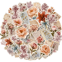 100pcs Stiker Vinyl Botani Vintage Cottagecore Paket Stiker Tahan Air Watercolor Die Cut untuk Scrapbook Jurnal Laptop