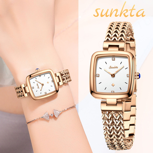 Reloj cuadrado LIGE para mujer, 2 uds., relojes de pulsera de cuarzo para mujer, cristal de estrella, oro rosa, reloj de pulsera para mujer, conjunto minimalista de oro rosa - Product Image 3
