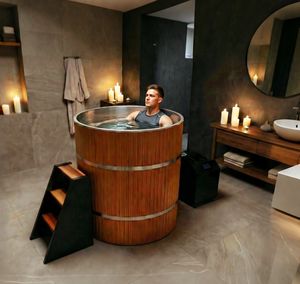 Baignoire <span class=keywords><strong>de</strong></span> trempage froid <span class=keywords><strong>de</strong></span> luxe pour la maison - Extérieur en <span class=keywords><strong>bois</strong></span> composite, intérieur en acier inoxydable 304, pour les rituels <span class=keywords><strong>de</strong></span> récupération en jardin et en cour - Product Image 1