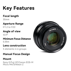 Ống kính prime khẩu độ lớn 7artisans 35mm F1.2 Mark II APS-C dành cho <span class=keywords><strong>Micro</strong></span> 4/3 Sony E ZVE10 Fuji FX Canon EF-M M5 M6 M50 Nikon Z Z5 - Product Image 5