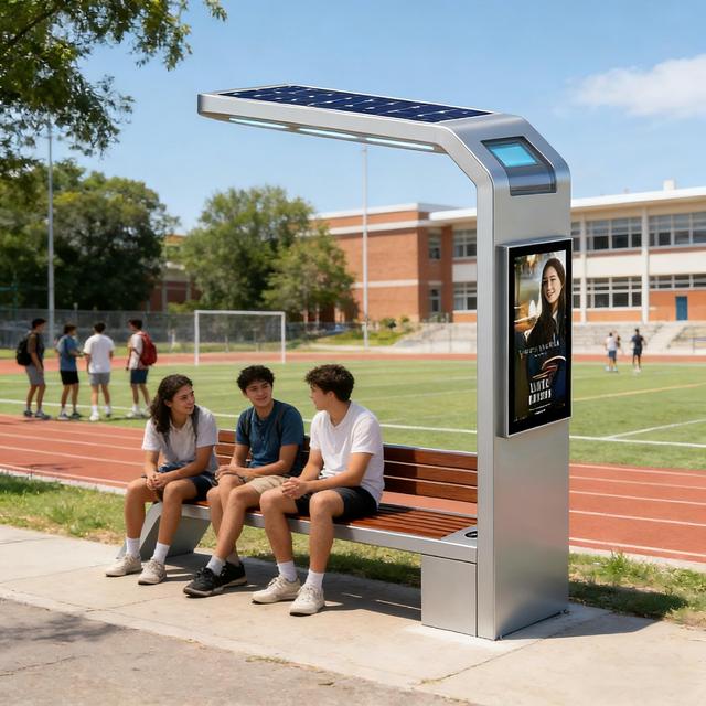 Hot Sale Outdoor Smart Solar Led Lighting Box Advertising Bench Custom Solar Panels Steel Solar Bench