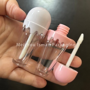 ISMAN 6ml Tube de brillant à lèvres en forme de cornet de crème glacée mignon, transparent, rose, blanc, emballage vide pour brillant à lèvres, logo personnalisé, flacon de maquillage pour enfants - Product Image 3