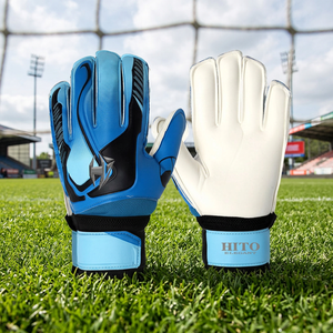 High Quality Custom Desgin Blue and White Soccer Goalkeeper Gloves 4mm Flat Palm German Latex - Product Image 4