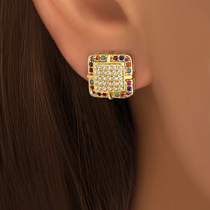 Orecchini Quadrati con Zirconi Cubici Placcati in Oro 18K, Gioielli con Pietre Preziose Multiple per Uso Quotidiano Femminile - Product Image 6