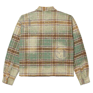 Camicie da uomo a maniche lunghe in flanella a quadri, con strass e perline cucite a mano, lavaggio vintage effetto invecchiato, vestibilità oversize - Collezione di fabbrica - Product Image 3