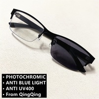 Lunette photochromique rectangle alliage semi-sans monture noir gris petite lunette anti-reflets lunettes photogray anti-reflets pour hommes