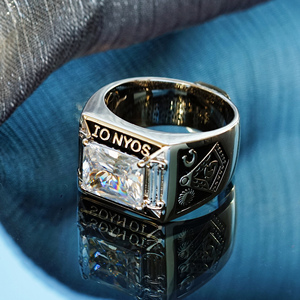 Vàng Trắng Cổ Điển Phòng Thí Nghiệm-Grown Đá Quý Freemason Masonry <span class=keywords><strong>Men</strong></span> Nhẫn Trang Sức Masonic Đá Vòng Ký Cho Nam Giới - Product Image 4