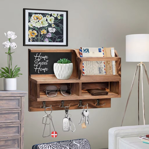 Porte-clés <span class=keywords><strong>en</strong></span> bois Organisateur de courrier et de clés <span class=keywords><strong>en</strong></span> bois mural avec <span class=keywords><strong>tableau</strong></span> noir et 4 crochets Porte-clés avec étagère - Product Image 3