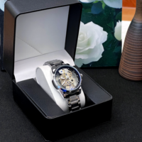 Montre de luxe étanche pour homme, automatique, avec tourbillon creux, bracelet en acier inoxydable doré, mouvement à quartz lumineux