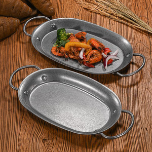 Bandeja de Servir Ovalada Retro de Acero Inoxidable con Doble Asa para Mariscos, Arroz, Filetes, Platos Occidentales, Uso en Hoteles, Café y Té - Product Image 1