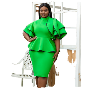 เดรสลำลองสำหรับผู้หญิง ผ้าชีฟองคอตตอน แต่งระบายเป็นชั้นๆ ทรงโอเวอร์ไซส์ คอทรงโอ ชายกระโปรงระบาย  ความยาวระดับเข่า เหมาะสำหรับงานปาร์ตี้ ฤดูใบไม้ผลิและฤดูใบไม้ร่วง - Product Image 1