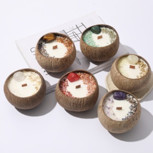 Toptan el yapımı doğal kristaller ile hindistan cevizi kasesi gem kuru çiçek kokulu aroma mum - Product Image 5