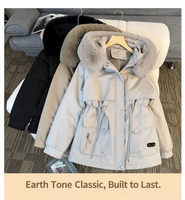 Parka courte d'hiver pour femme, style coréen, avec grand col en fourrure, coupe ample, rembourrée et épaisse, personnalisable OEM/ODM avec logo