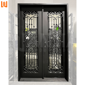 Retro esterno ingresso di sicurezza <span class=keywords><strong>porte</strong></span> <span class=keywords><strong>in</strong></span> <span class=keywords><strong>ferro</strong></span> taglio termico vetro arcuato <span class=keywords><strong>in</strong></span> <span class=keywords><strong>ferro</strong></span> doppia porta - Product Image 5