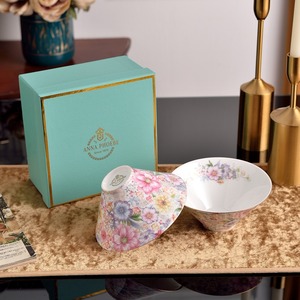 ชามเซรามิกลายดอกไม้สุดสร้างสรรค์สไตล์ฝรั่งเศสพร้อมหมวกไม้ไผ่ขายส่ง - Product Image 2