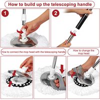 Ensemble serpillière rotative en microfibre durable et seau avec manche télescopique pour nettoyage humide et sec des sols, serpillière rotative à 360°