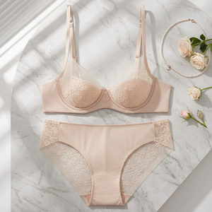 Conjunto de Lencería de 2 Piezas para Mujer, Talla Grande, con Sujetador con Aros y Braguitas de Cintura Media, con Encaje Floral Elegante, Venta al Por Mayor - Product Image 2