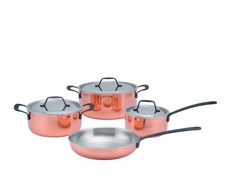 Triply / 5ply copper kichen saucepan casseroles induction camping non stick cooking pans pot stainless steel cookware set