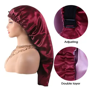 غطاء رأس من الساتان الحريري بجديلة طويلة للغاية ذات طبقة مزدوجة عالية الجودة للضفائر مع زر تثبيت