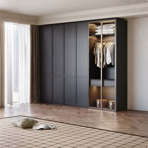 Armoire moderne de dernière génération, design intégré en bois, couleur noire, armoire sur mesure, rangement personnalisé, armoire à linge, dressing - Product Image 1