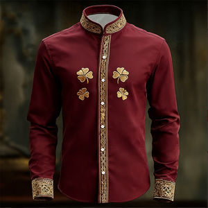 <span class=keywords><strong>Chemise</strong></span> décontractée pour <span class=keywords><strong>homme</strong></span> à manches longues, à simple boutonnage, à motif floral, avec motif trèfle 3D doré islamique en tricot, haut de <span class=keywords><strong>luxe</strong></span> tendance, <span class=keywords><strong>chemise</strong></span> de conception modeste - Product Image 4