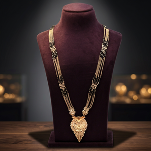 Elegant Gold Plated Pendant Mangalsutra, Traditional Mangalsutra, Indian Wedding Mangalsutra, <b>Black</b> Beads Gold Mangalsutra. - Product Image 1