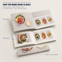 Impression de couvertures de menu personnalisées avec une couverture en carton texturé et une languette en tissu tissé, fournisseur OEM ODM en gros, faible MOQ