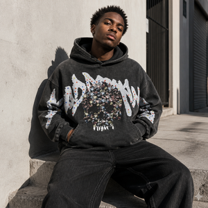 Hot Sale Trending Y2K Skull Rhinestone DTG Print Acid Wash Heavyweight Oversized Hoodie <b>Men</b> Vintage Streetwear Gothic Pullover - Product Image 2