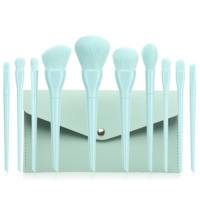 Logo personnalisé prix bon marché vente à chaud 10 pièces couleur bonbon ensemble de petits pinceaux de maquillage professionnel avec étui à cosmétiques en PU