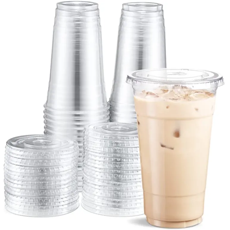 Customized Printing Clear 12  14  16  20  24  32 oz PET Disposable Milkshake Coffee Juice Boba Smoothie Plastic cup with lid