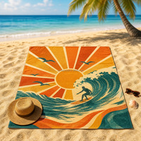 Serviette de plage rétro 100 % coton à impression numérique personnalisée, résistante à la décoloration, avec étiquette privée, faible MOQ