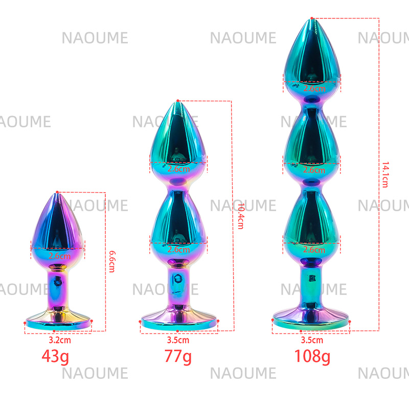 Colorful 3 Balls Electroplate Metal Anal Plug for Woman