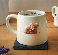 Mug en grès céramique avec motif de vache des Highlands |   Coffret cadeau |   Tasse à café et à thé artisanale |   Design rustique de style ferme |   Cadeau idéal
