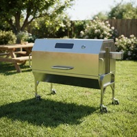 Four à rôtissoire à gaz sur roues en acier inoxydable, grill commercial avec thermomètre pour la restauration en plein air et les restaurants