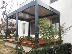 <span class=keywords><strong>Pabellón</strong></span> de aluminio moderno en <span class=keywords><strong>el</strong></span> jardín del patio trasero con techo <span class=keywords><strong>el</strong></span>éctrico abatible, cenador al aire libre y toldo parasol - Product Image 3